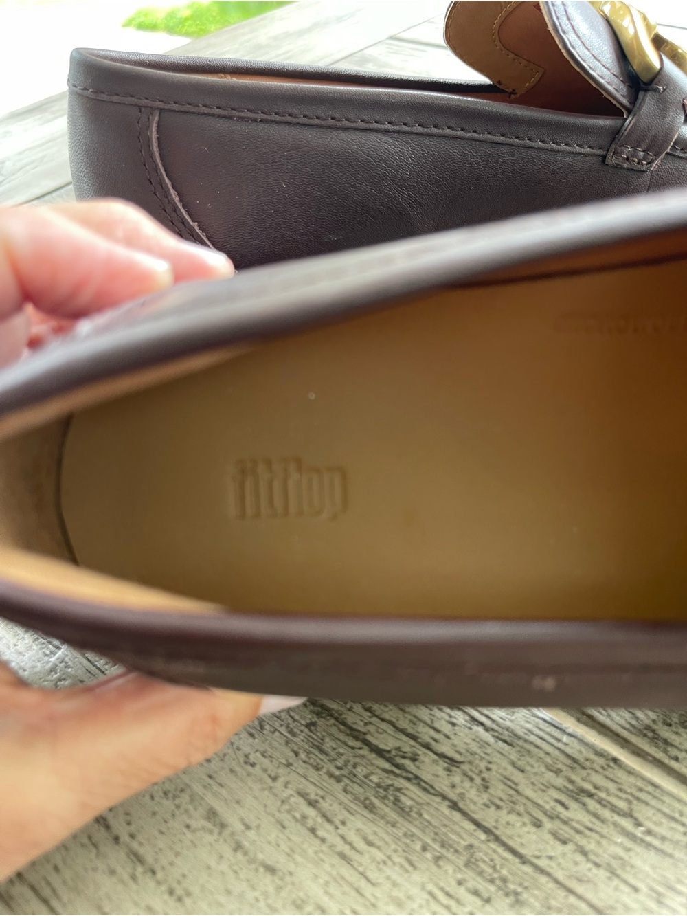 FitFlop F Luna Square Chain Brown Leather Loafer Womens Size 8.5 - Picture 3 of 8